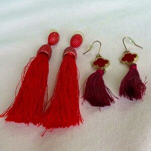 FINAL SALE PRICE Red & Burgundy Tassel Earring Dangle Set